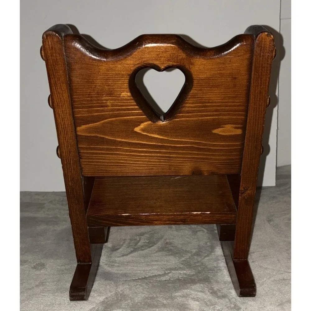 Vintage Wooden Doll Rocking Chair Carved Heart 18